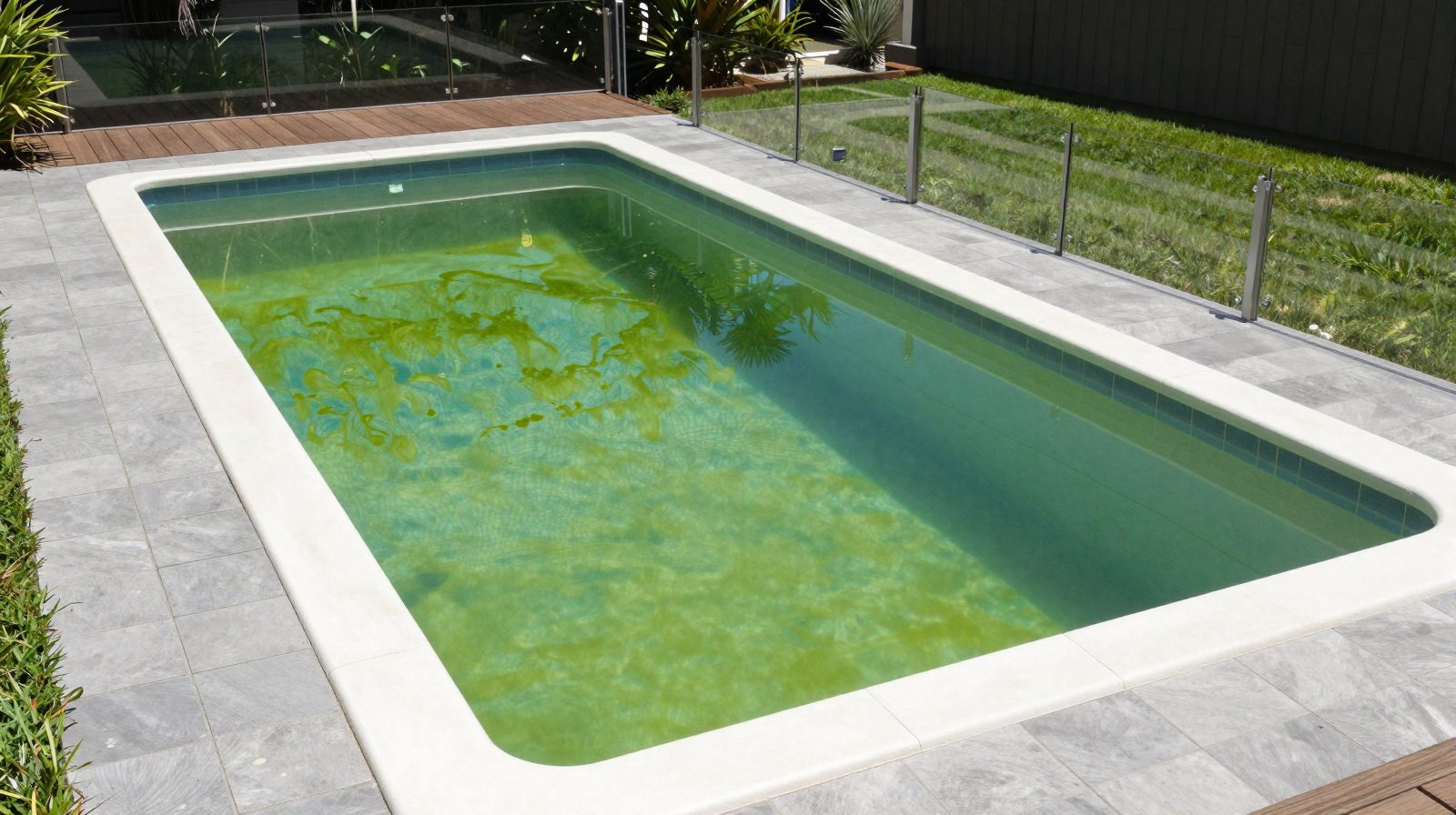A backyard pool: green